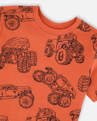 Organic Cotton Jersey T-Shirt Orange Printed Trucks - H30U72_3H121