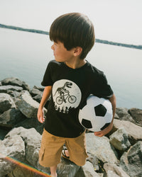 Organic Cotton Jersey T-Shirt With Dino On Bike Print Black - H30U79_09990
