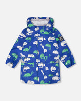 Rain Jacket In Polyurethane Blue Chameleon Print