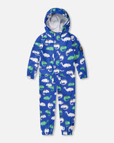 Rain One-Piece In Polyurethane Blue Chameleon Print