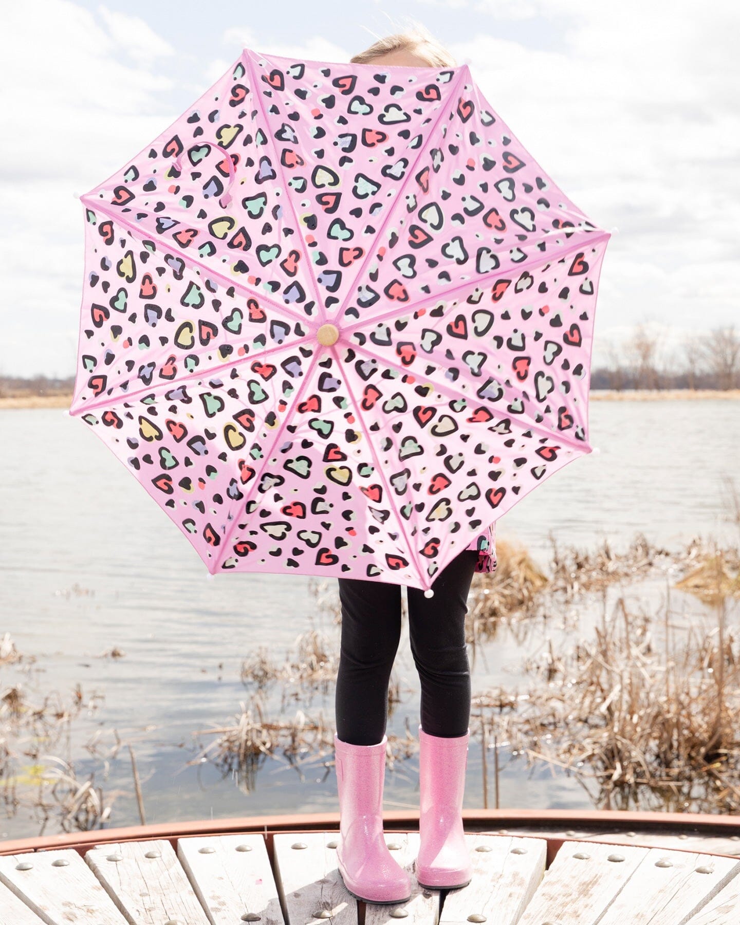 Color-Changing Umbrella Pink Hearts Print - H30WPR_3H024