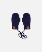 Baby Knit Mittens With Cord Navy Blue