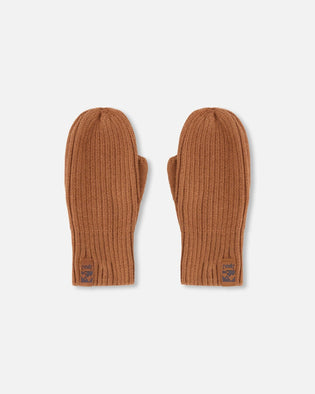 Ribbed Knit Mittens Brown - H30WT26_01730