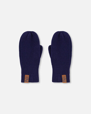 Ribbed Knit Mittens Navy Blue - H30WT26_04790