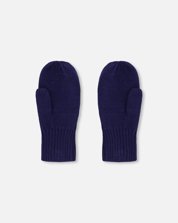 Ribbed Knit Mittens Navy Blue - H30WT26_04790