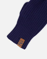 Ribbed Knit Mittens Navy Blue - H30WT26_04790