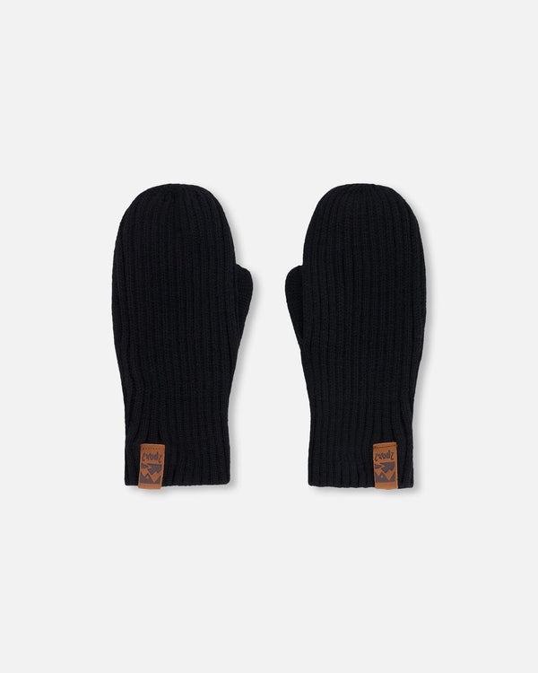 Ribbed Knit Mittens Black - H30WT26_09990